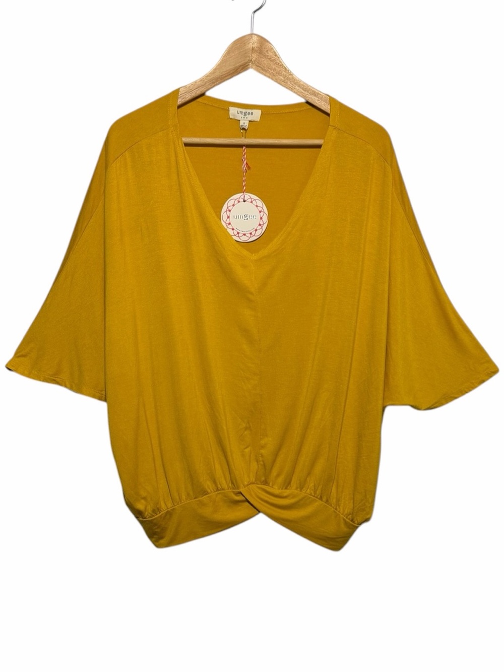 Umgee Womens Mustard Dolman Sleeve Top Twist Hem Soft Casual Relaxed Fit Size S